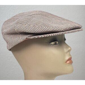 VTG 50s 60s LARGE Union Made Brown Wool Houndstooth Newsboy Cabbie Hat CAP USA